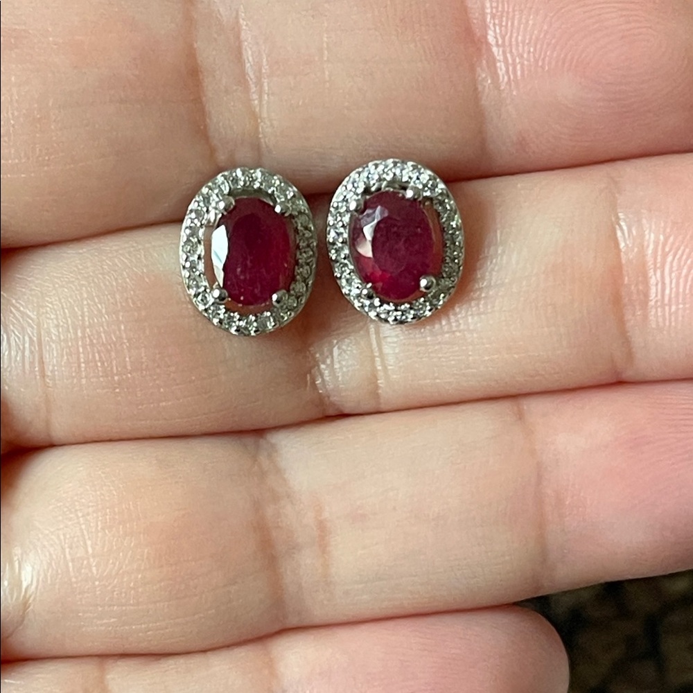 New Oval Ruby Stud Earrings 925 Silver Natural Gemstone
